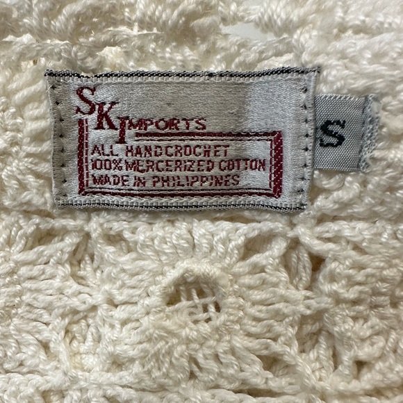 Vintage SK Imports Hand Crocheted Ivory Shirt-Size Small - Picture 5 of 7